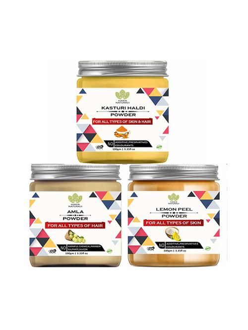 100% pure & naturals kasturi haldi powder 100gm & amla powder 100gm & lemon peel powder 100gm (pack of 3) 300gm - 18639510 - Very Small Image - 1
