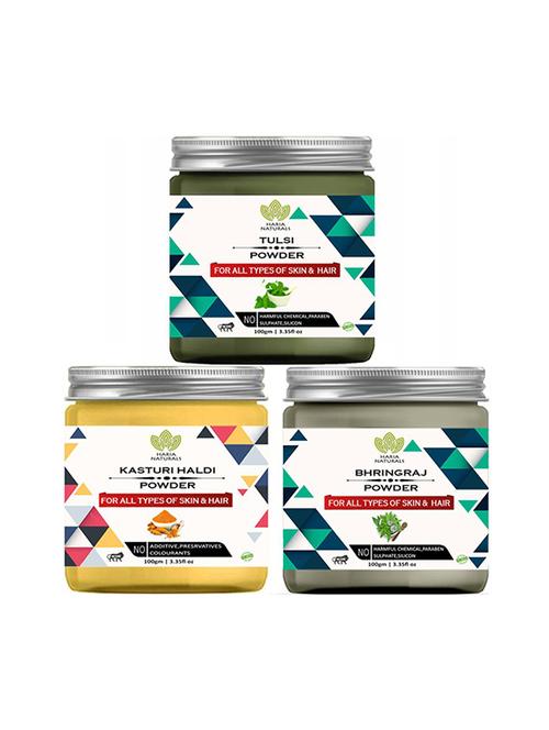 100% pure & naturals tulsi powder 100gm & kasturi haldi powder 100gm & bhringraj powder 100gm (pack of 3) 300gm - 18639513 - Very Small Image - 1