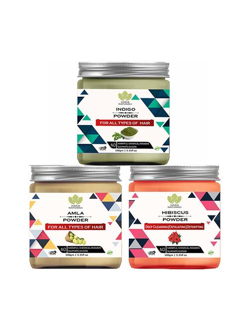 100% pure & naturals indigo powder 100gm & amla powder 100gm & hibiscus powder 100gm (pack of 3) 300gm - 18639517 - Very Small Image - 1