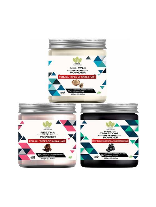 100% pure & naturals mulethi powder 100gm & reetha powder 100gm & charcoal powder 100gm (pack of 3) 300gm - 18639519 - Very Small Image - 1