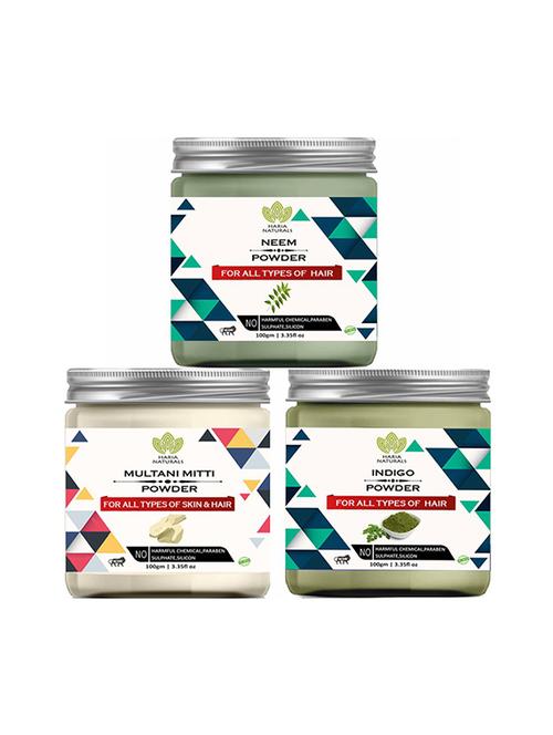 100% pure & naturals neem powder 100gm & multani mitti powder 100gm & indigo powder 100gm (pack of 3) 300gm - 18639520 - Very Small Image - 1