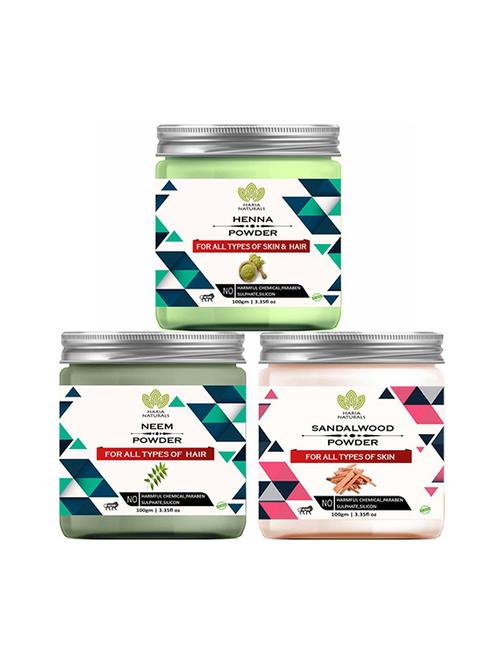 100% pure & naturals henna powder 100gm & neem powder 100gm & sandalwood powder 100gm (pack of 3) 300gm - 18639522 - Very Small Image - 1