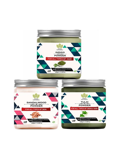 100% pure & naturals indigo powder 100gm & sandalwood powder 100gm & tulsi powder 100gm (pack of 3) 300gm - 18639525 - Very Small Image - 1