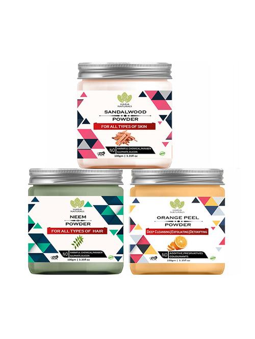 100% pure & naturals sandalwood powder 100gm & neem powder 100gm & orange peel powder 100gm (pack of 3) 300gm - 18639528 - Very Small Image - 1