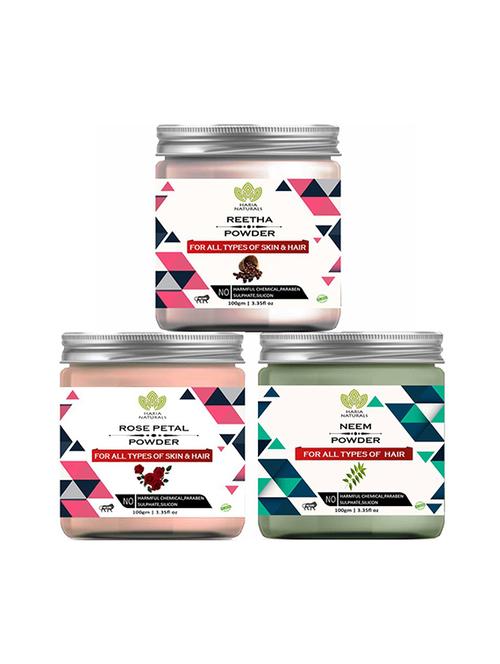 100% pure & naturals reetha powder 100gm & rose petal powder 100gm & neem powder 100gm (pack of 3) 300gm - 18639532 - Very Small Image - 1