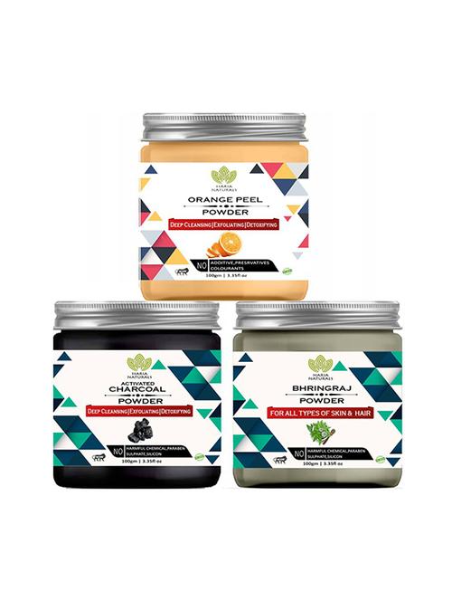 100% pure & naturals orange peel powder 100gm & charcoal powder 100gm & bhringraj powder 100gm (pack of 3) 300gm - 18639534 - Very Small Image - 1