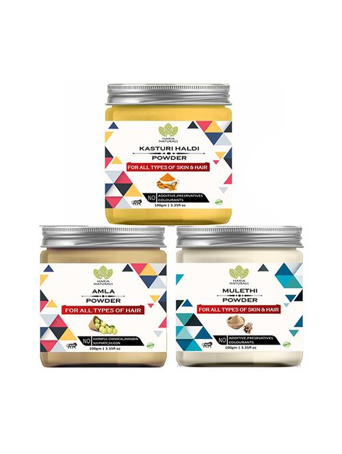 100% pure & naturals kasturi haldi powder 100gm & amla powder 100gm & mulethi powder 100gm (pack of 3) 300gm - 18639536 - Very Small Image - 1