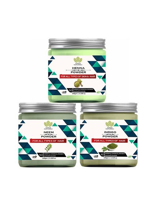 100% pure & naturals henna powder 100gm & neem powder 100gm & indigo powder 100gm (pack of 3) 300gm - 18639537 - Very Small Image - 1