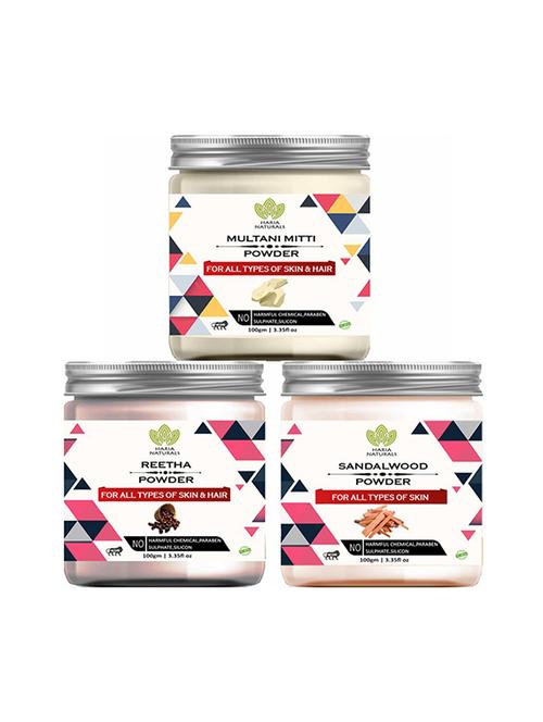 100% pure & naturals multani mitti powder 100gm & reetha powder 100gm & sandalwood powder 100gm (pack of 3) 300gm - 18639539 - Very Small Image - 1