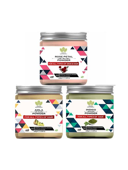 100% pure & naturals rose petal powder 100gm & amla powder 100gm & indigo powder 100gm (pack of 3) 300gm - 18639540 - Very Small Image - 1