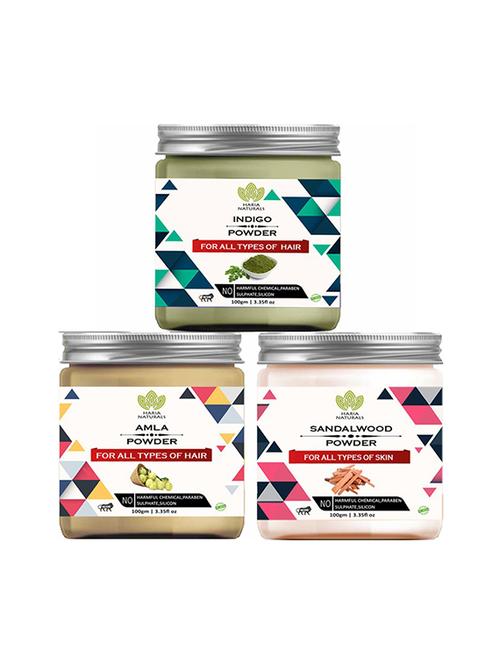 100% pure & naturals indigo powder 100gm & amla powder 100gm & sandalwood powder 100gm (pack of 3) 300gm - 18639545 - Very Small Image - 1