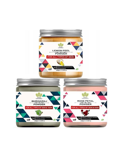 100% pure & naturals lemon peel powder 100gm & bhringraj powder 100gm & rose petal powder 100gm (pack of 3) 300gm - 18639546 - Very Small Image - 1