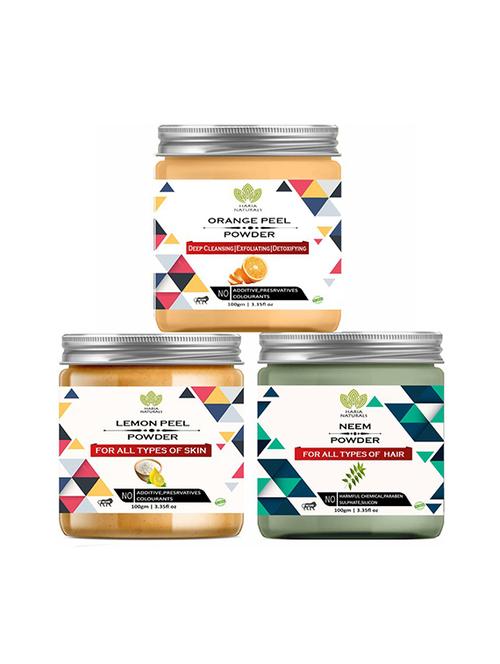 100% pure & naturals orange peel powder 100gm & lemon peel powder 100gm & neem powder 100gm (pack of 3) 300gm - 18639547 - Very Small Image - 1