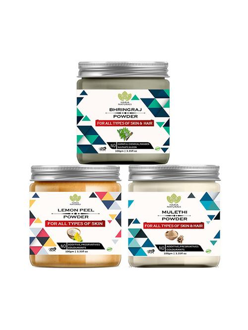 100% pure & naturals bhringraj powder 100gm & lemon peel powder 100gm & mulethi powder 100gm (pack of 3) 300gm - 18639551 - Very Small Image - 1