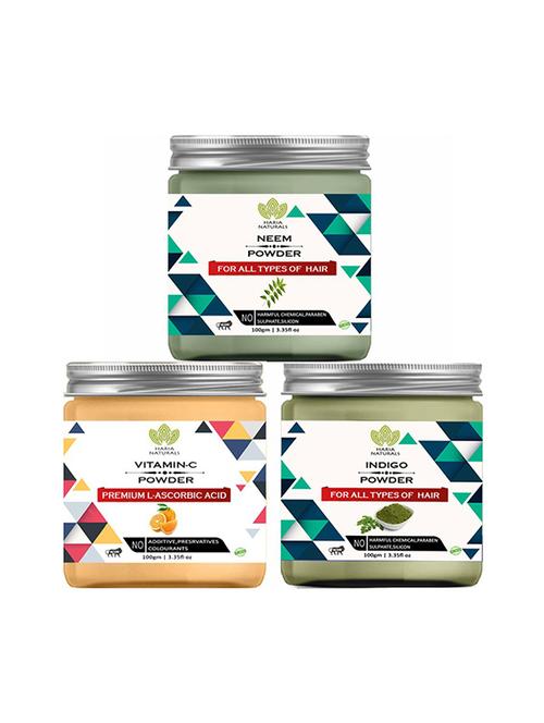 100% pure & naturals neem powder 100gm & vitamin-c powder 100gm & indigo powder 100gm (pack of 3) 300gm - 18639553 - Very Small Image - 1