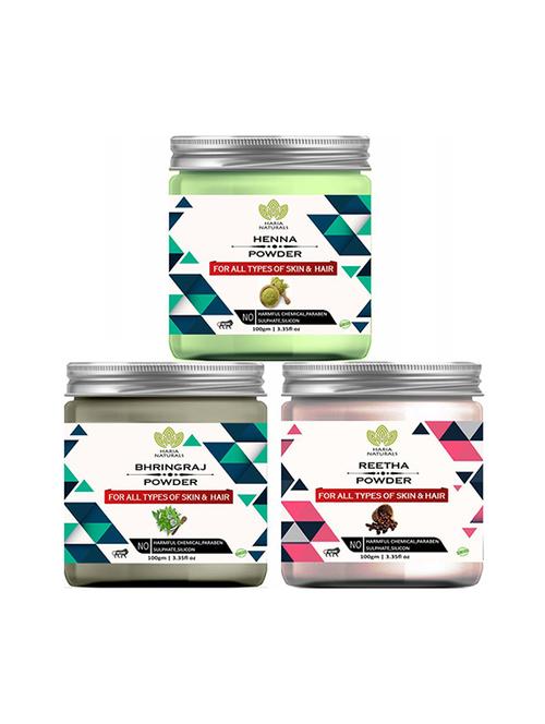 100% pure & naturals henna powder 100gm & bhringraj powder 100gm & reetha powder 100gm (pack of 3) 300gm - 18639556 - Very Small Image - 1