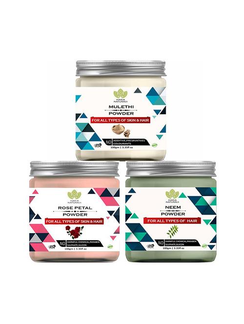 100% pure & naturals mulethi powder 100gm & rose petal powder 100gm & neem powder 100gm (pack of 3) 300gm - 18639561 - Very Small Image - 1