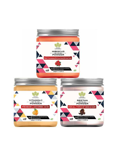 100% pure & naturals hibiscus powder 100gm & vitamin-c powder 100gm & reetha powder 100gm (pack of 3) 300gm - 18639562 - Very Small Image - 1