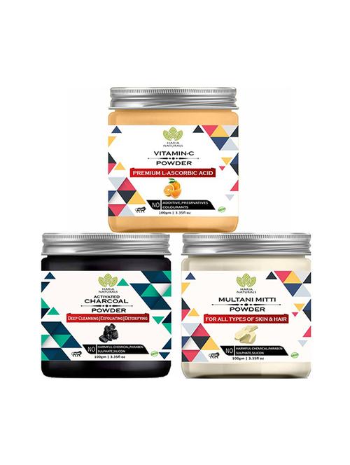 100% pure & naturals vitamin-c powder 100gm & charcoal powder 100gm & multani mitti powder 100gm (pack of 3) 300gm - 18639568 - Very Small Image - 1