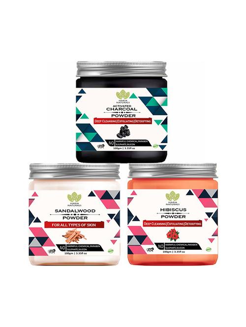 100% pure & naturals charcoal powder 100gm & sandalwood powder 100gm & hibiscus powder 100gm (pack of 3) 300gm - 18639571 - Very Small Image - 1