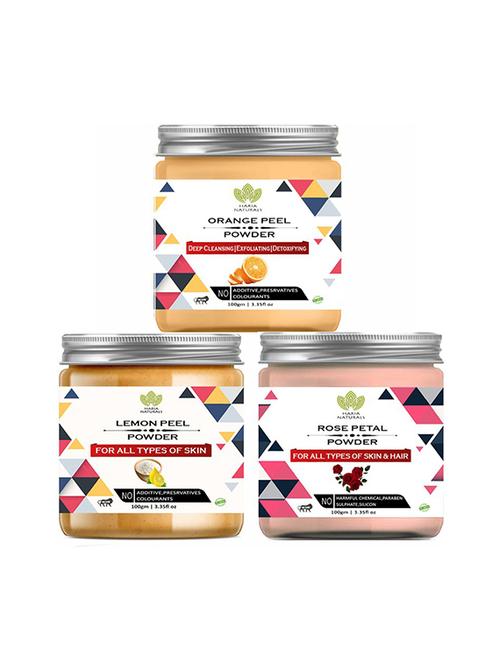 100% pure & naturals orange peel powder 100gm & lemon peel powder 100gm & rose petal powder 100gm (pack of 3) 300gm - 18639573 - Very Small Image - 1