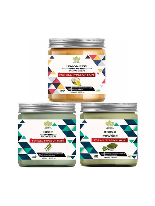 100% pure & naturals lemon peel powder 100gm & neem powder 100gm & indigo powder 100gm (pack of 3) 300gm - 18639574 - Very Small Image - 1