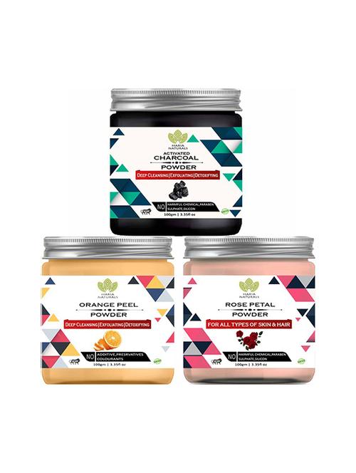 100% pure & naturals charcoal powder 100gm & orange peel powder 100gm & rose petal powder 100gm (pack of 3) 300gm - 18639578 - Very Small Image - 1