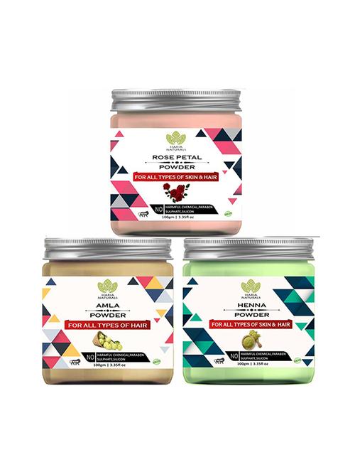 100% pure & naturals rose petal powder 100gm & amla powder 100gm & henna powder 100gm (pack of 3) 300gm - 18639579 - Very Small Image - 1