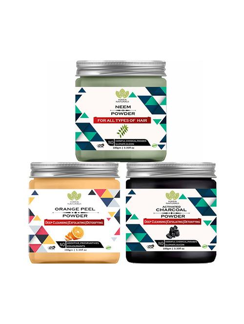 100% pure & naturals neem powder 100gm & orange peel powder 100gm & charcoal powder 100gm (pack of 3) 300gm - 18639582 - Very Small Image - 1