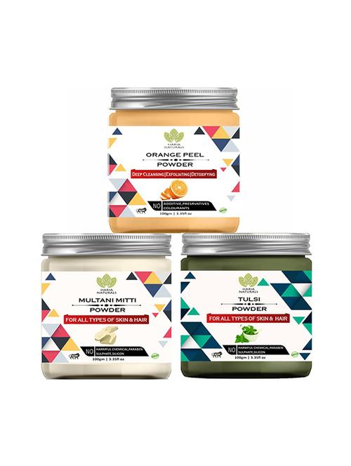 100% pure & naturals orange peel powder 100gm & multani mitti powder 100gm & tulsi powder 100gm (pack of 3) 300gm - 18639583 - Very Small Image - 1