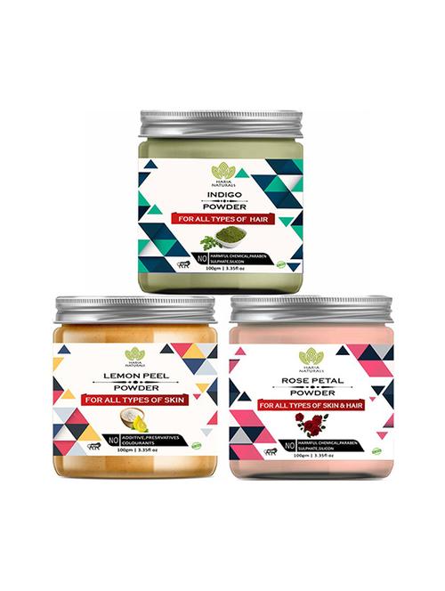 100% pure & naturals indigo powder 100gm & lemon peel powder 100gm & rose petal powder 100gm (pack of 3) 300gm - 18639584 - Very Small Image - 1