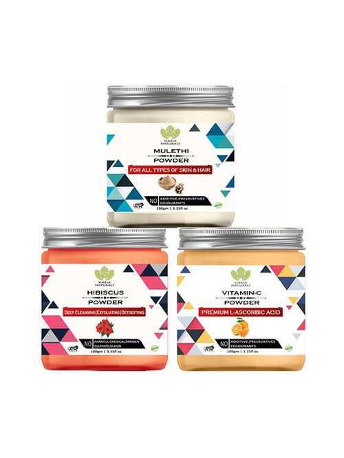 100% pure & naturals mulethi powder 100gm & hibiscus powder 100gm & vitamin-c powder 100gm (pack of 3) 300gm - 18639588 - Very Small Image - 1