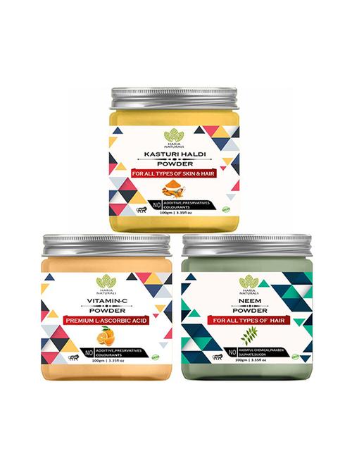 100% pure & naturals kasturi haldi powder 100gm & vitamin-c powder 100gm & neem powder 100gm (pack of 3) 300gm - 18639591 - Very Small Image - 1