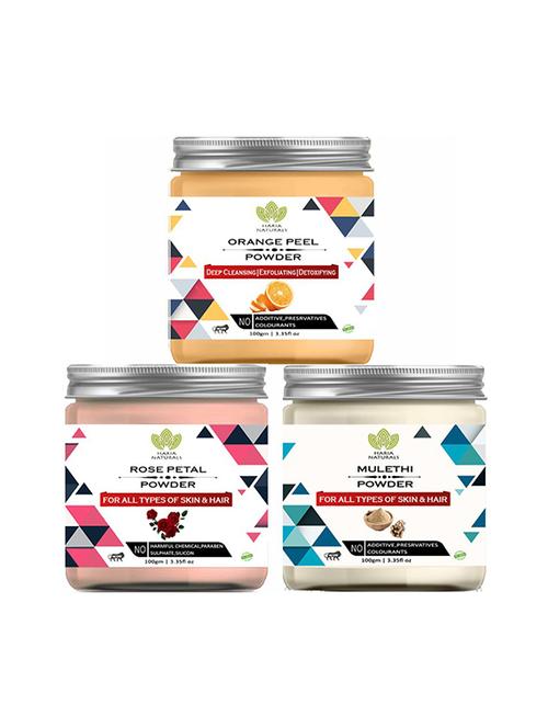 100% pure & naturals orange peel powder 100gm & rose petal powder 100gm & mulethi powder 100gm (pack of 3) 300gm - 18639593 - Very Small Image - 1