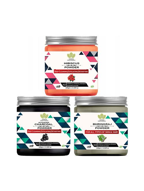 100% pure & naturals hibiscus powder 100gm & charcoal powder 100gm & bhringraj powder 100gm (pack of 3) 300gm - 18639597 - Very Small Image - 1