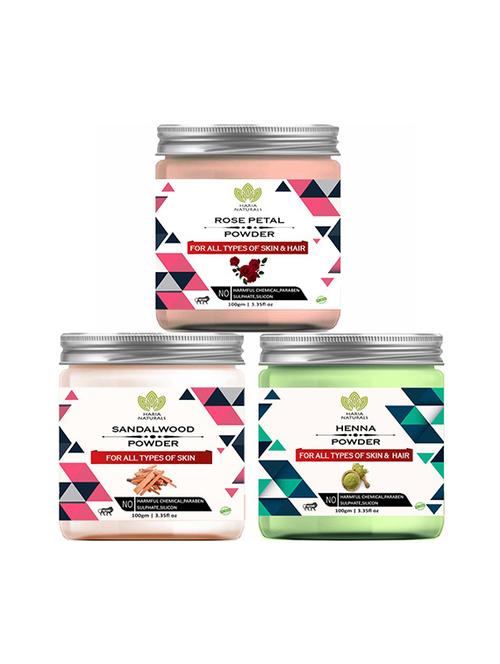 100% pure & naturals rose petal powder 100gm & sandalwood powder 100gm & henna powder 100gm (pack of 3) 300gm - 18639598 - Very Small Image - 1