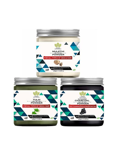 100% pure & naturals mulethi powder 100gm & tulsi powder 100gm & charcoal powder 100gm (pack of 3) 300gm - 18639601 - Very Small Image - 1