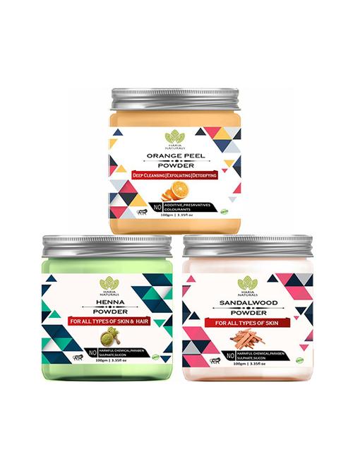 100% pure & naturals orange peel powder 100gm & henna powder 100gm & sandalwood powder 100gm (pack of 3) 300gm - 18639602 - Very Small Image - 1