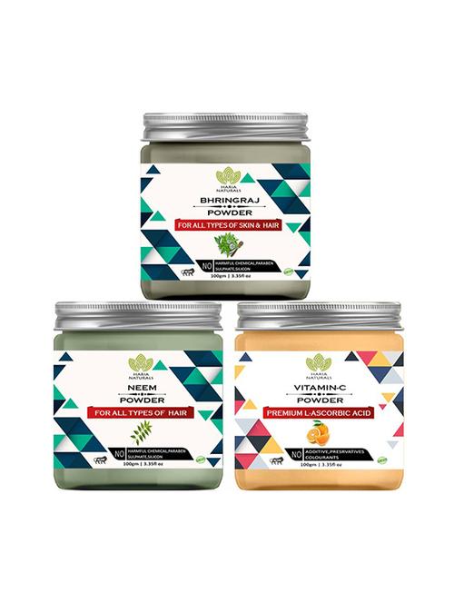 100% pure & naturals bhringraj powder 100gm & neem powder 100gm & vitamin-c powder 100gm (pack of 3) 300gm - 18639603 - Very Small Image - 1