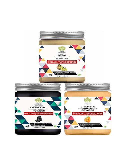 100% pure & naturals amla powder 100gm & charcoal powder 100gm & vitamin-c powder 100gm (pack of 3) 300gm - 18639606 - Very Small Image - 1