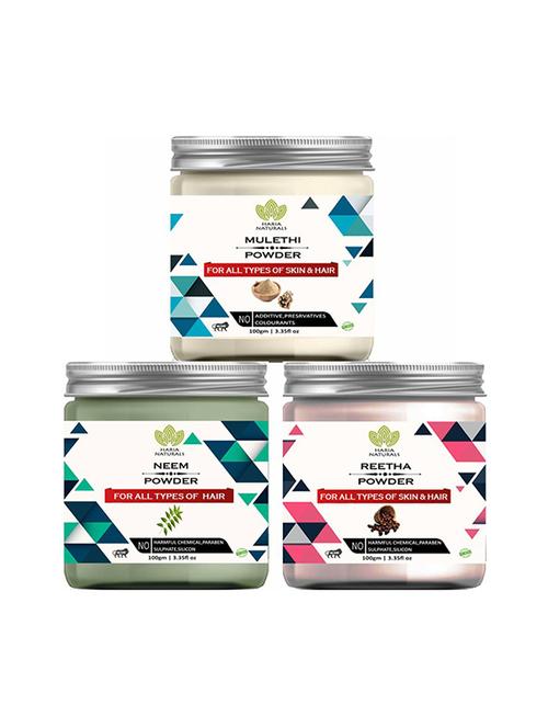 100% pure & naturals mulethi powder 100gm & neem powder 100gm & reetha powder 100gm (pack of 3) 300gm - 18639607 - Very Small Image - 1