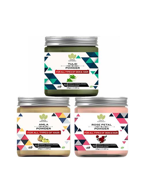 100% pure & naturals tulsi powder 100gm & amla powder 100gm & rose petal powder 100gm (pack of 3) 300gm - 18639608 - Very Small Image - 1