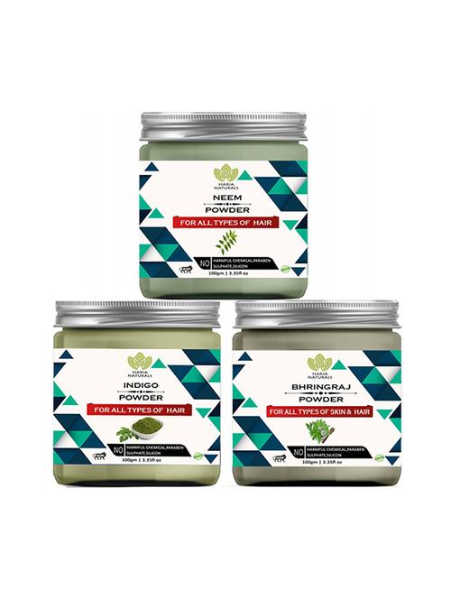 100% pure & naturals neem powder 100gm & indigo powder 100gm & bhringraj powder 100gm (pack of 3) 300gm - 18639609 - Very Small Image - 1