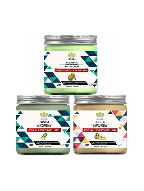 100% pure & naturals henna powder 100gm & neem powder 100gm & amla powder 100gm (pack of 3) 300gm - 18639612 - Very Small Image - 1