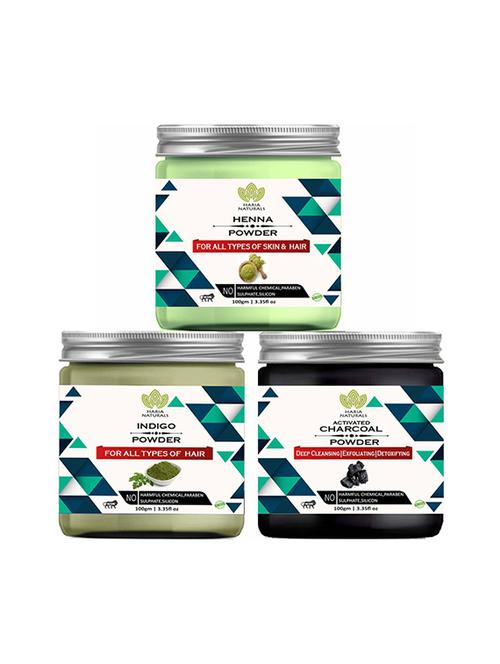 100% pure & naturals henna powder 100gm & indigo powder 100gm & charcoal powder 100gm (pack of 3) 300gm - 18639613 - Very Small Image - 1