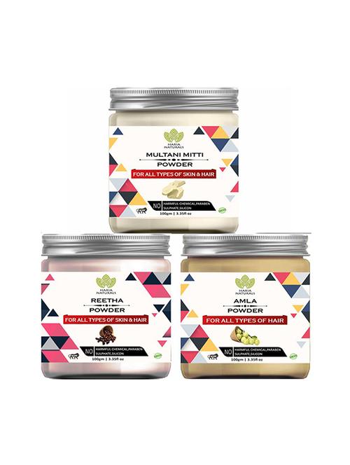 100% pure & naturals multani mitti powder 100gm & reetha powder 100gm & amla powder 100gm (pack of 3) 300gm - 18639618 - Very Small Image - 1