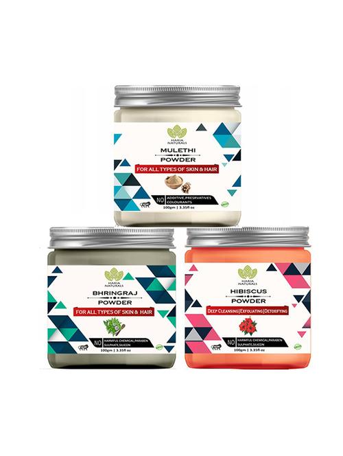 100% pure & naturals mulethi powder 100gm & bhringraj powder 100gm & hibiscus powder 100gm (pack of 3) 300gm - 18639619 - Very Small Image - 1