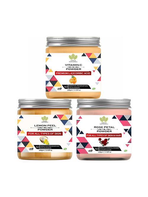 100% pure & naturals vitamin-c powder 100gm & lemon peel powder 100gm & rose petal powder 100gm (pack of 3) 300gm - 18639620 - Very Small Image - 1