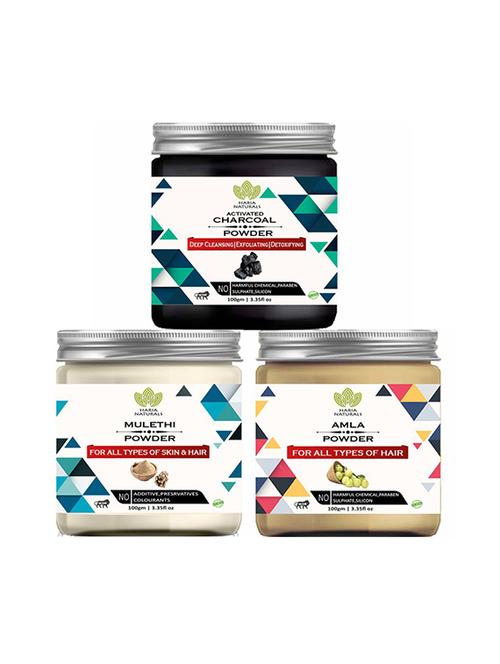 100% pure & naturals charcoal powder 100gm & mulethi powder 100gm & amla powder 100gm (pack of 3) 300gm - 18639623 - Very Small Image - 1