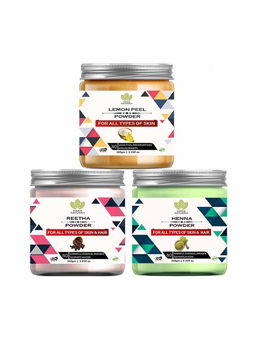 100% pure & naturals lemon peel powder 100gm & reetha powder 100gm & henna powder 100gm (pack of 3) 300gm - 18639624 - Very Small Image - 1